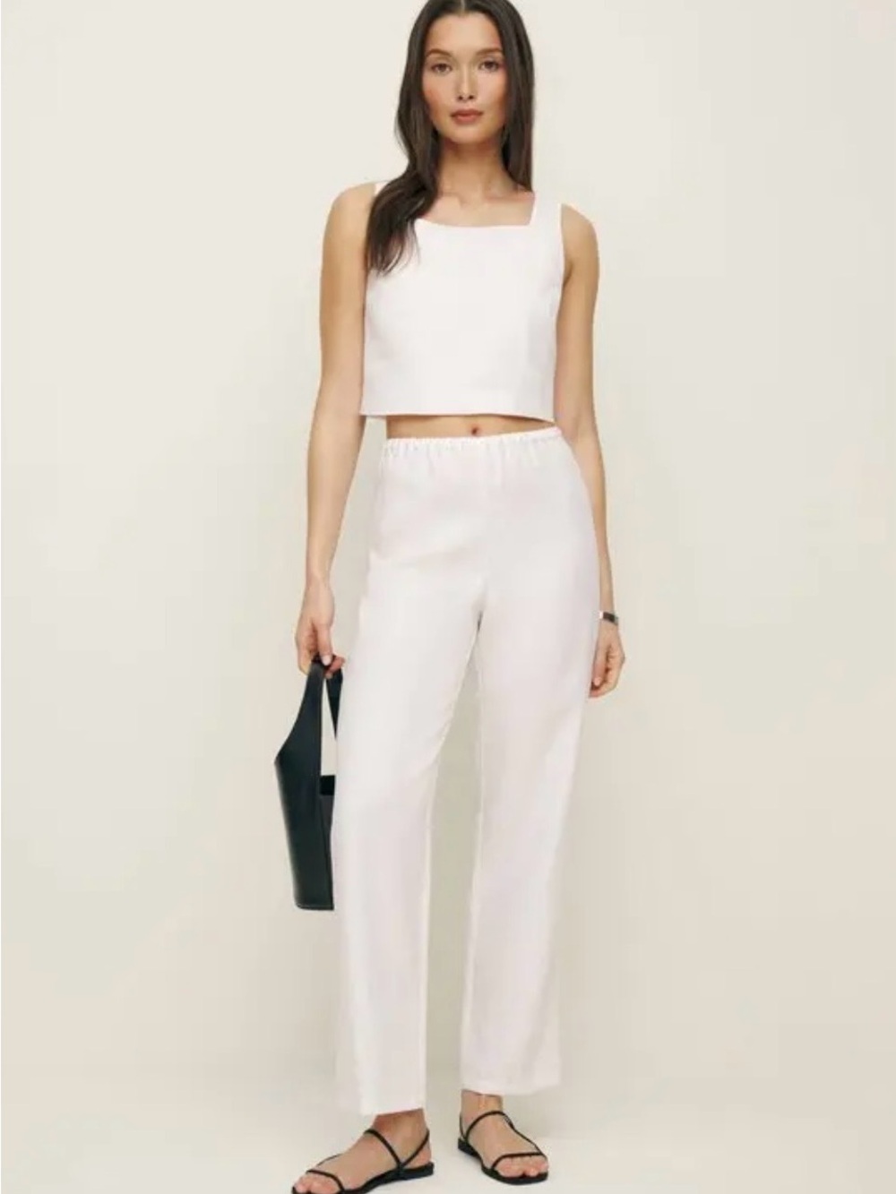 Reformation Cream High-Rise Straight-Leg Pants